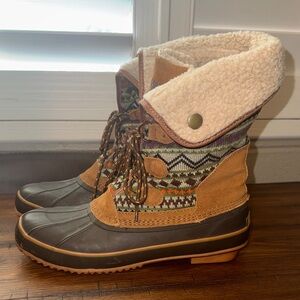 Khombu Multicolor Winter/Rain Duck Boots with leather & Fair Isle pattern size 9